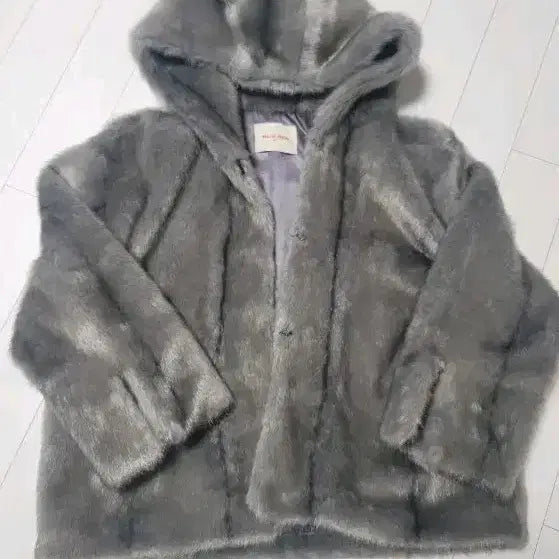 [BUNJANG] Marie Claire Hooded Fur Coat - Gray / 마리끌레르 후드 퍼 코트 그레이