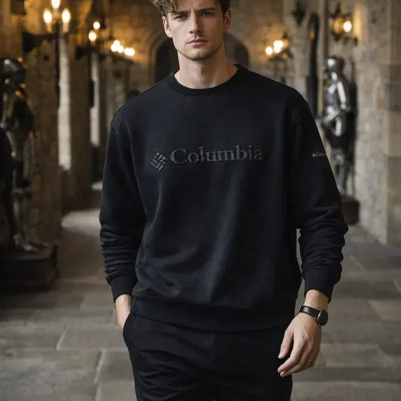 [BUNJANG] Columbia Fleece Crewneck Sweatshirt (Black, Men's 110) / [남자-110]Columbia 컬럼비아 로고 플리스 크루넥 맨투맨
