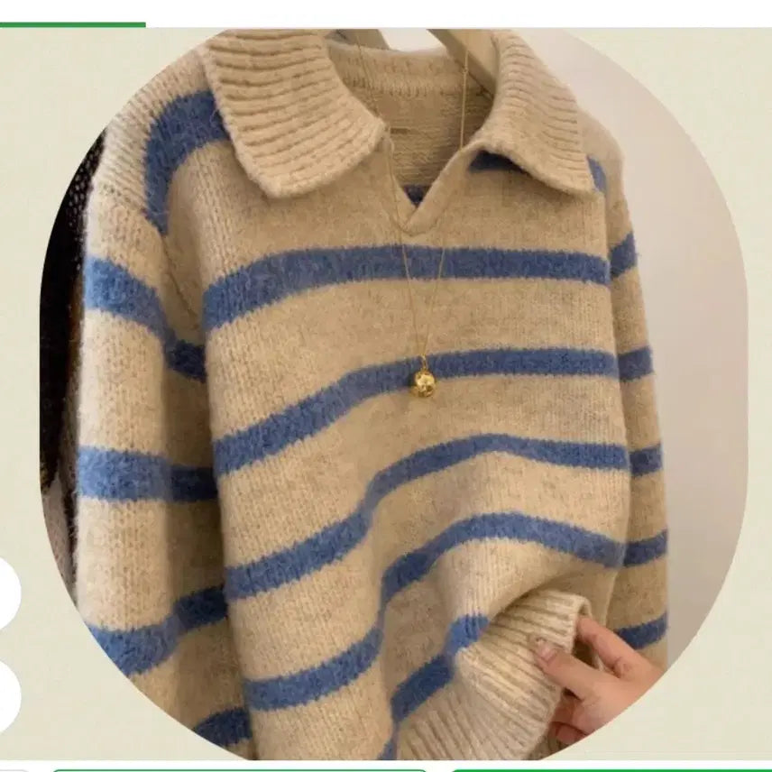 [BUNJANG] Stripe V-Neck Knit Top / @ 스트라이프 브이넥 니트 긴팔