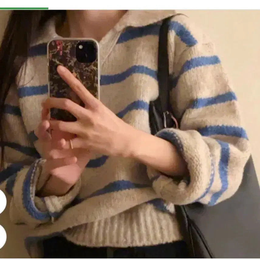 [BUNJANG] Stripe V-Neck Knit Top / @ 스트라이프 브이넥 니트 긴팔