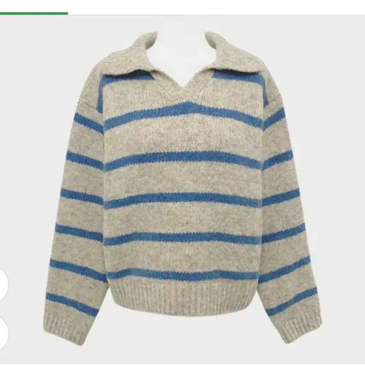 [BUNJANG] Stripe V-Neck Knit Top / @ 스트라이프 브이넥 니트 긴팔