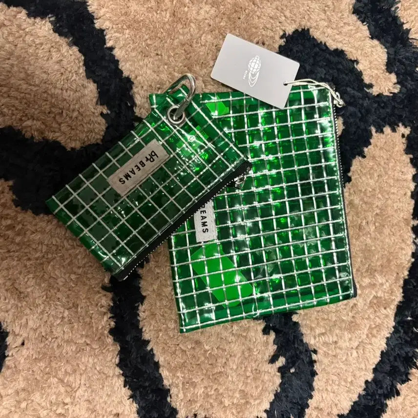 [BUNJANG] BEAMS Green Check Pouch Set 2-in-1 / BEAMS 그린 체크 파우치 세트 2in1