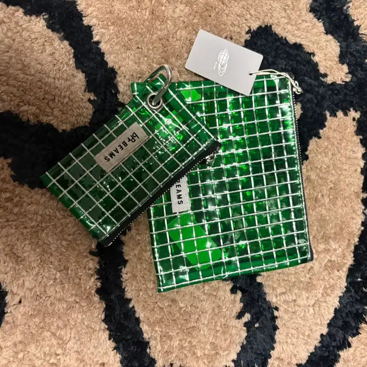 [BUNJANG] BEAMS Green Check Pouch Set 2-in-1 / BEAMS 그린 체크 파우치 세트 2in1
