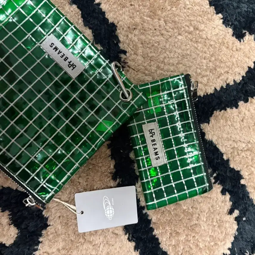 [BUNJANG] BEAMS Green Check Pouch Set 2-in-1 / BEAMS 그린 체크 파우치 세트 2in1