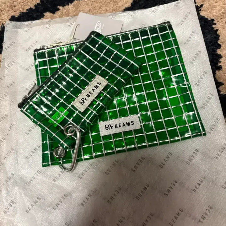 [BUNJANG] BEAMS Green Check Pouch Set 2-in-1 / BEAMS 그린 체크 파우치 세트 2in1