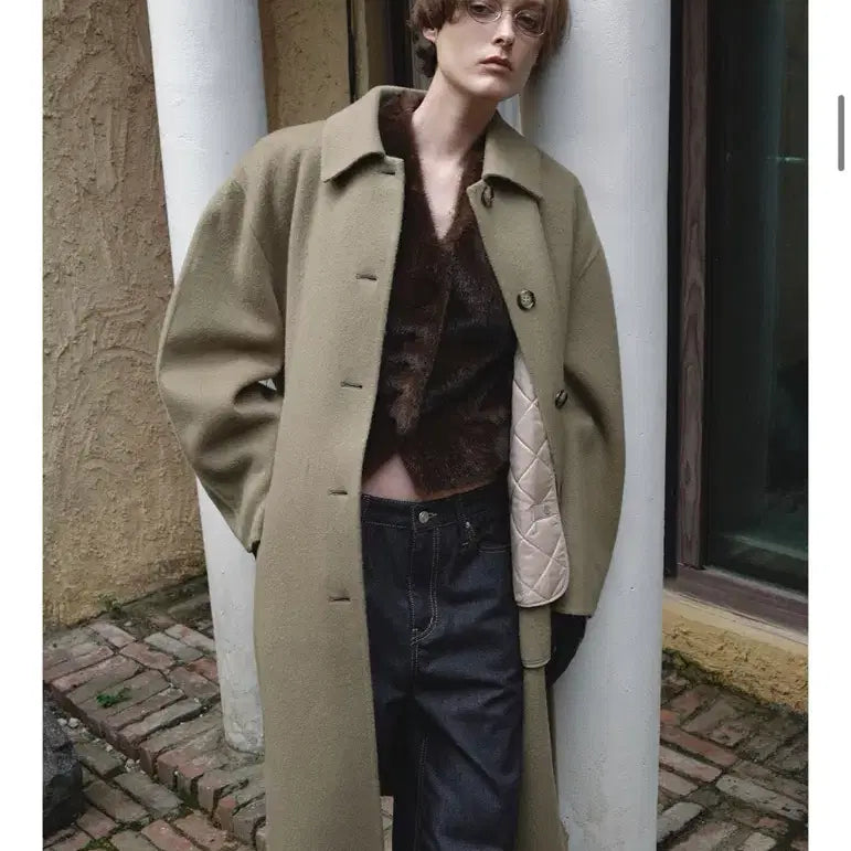 [BUNJANG] Overdue Flare Quilted Lining Handmade Coat - Khaki Beige / 오버듀플레어 퀄팅 리닝 핸드메이드 코트 카키베이지