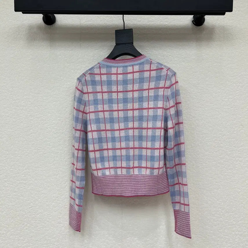 [BUNJANG] Vivienne Westwood Checkered Cardigan / 비비안웨스트우드 가디건  핑크 체크 자수 스몰로고 봄 여성