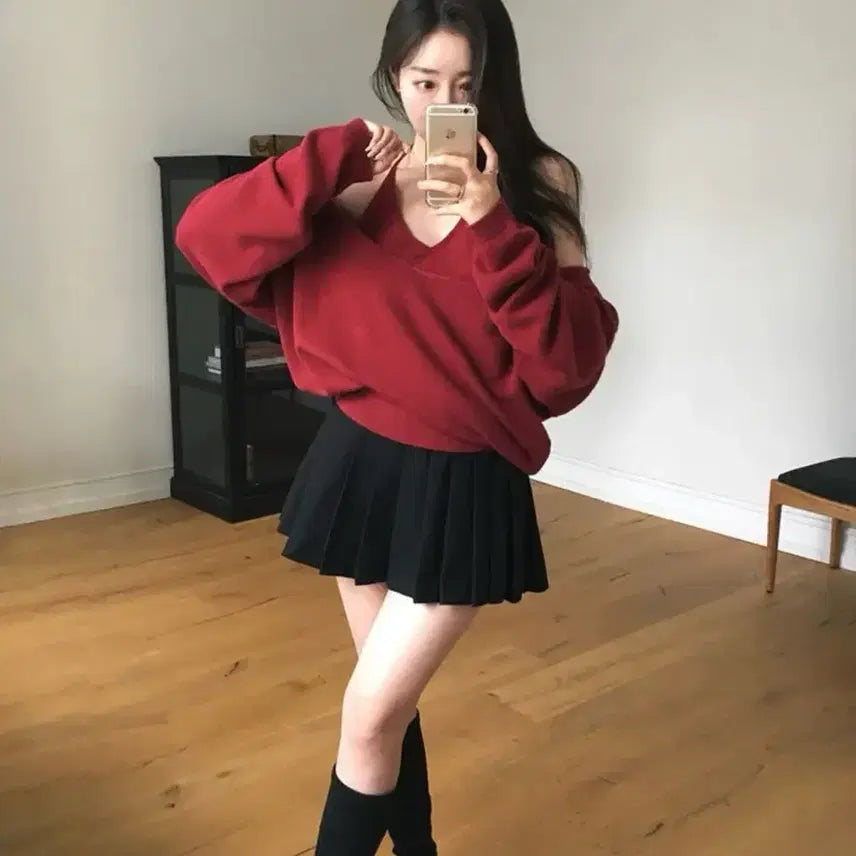 [BUNJANG] V-neck Knit Set / 베이델리 나시 브이넥 니트 세트 에이블리 지그재그