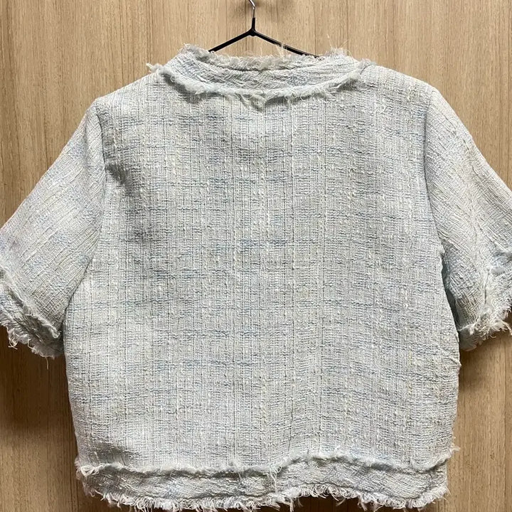 [BUNJANG] Luelle Light Sky Blue Tweed Crop Jacket / 루엘 연하늘색 트위드 테슬 크롭자켓 free