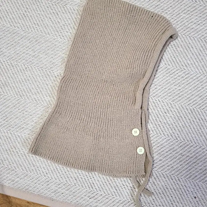 [BUNJANG] Knit Balaclava Ivory Button Hat / 니트 바라클라바 모자 아이보리 버튼