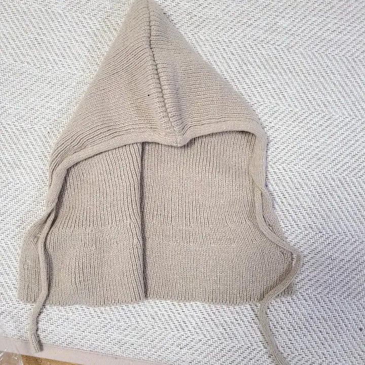 [BUNJANG] Knit Balaclava Ivory Button Hat / 니트 바라클라바 모자 아이보리 버튼