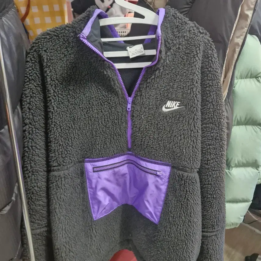 [BUNJANG] Nike Fleece Jacket Gray/Purple / 나이키 뽀글이 플리스 그레이/퍼플
