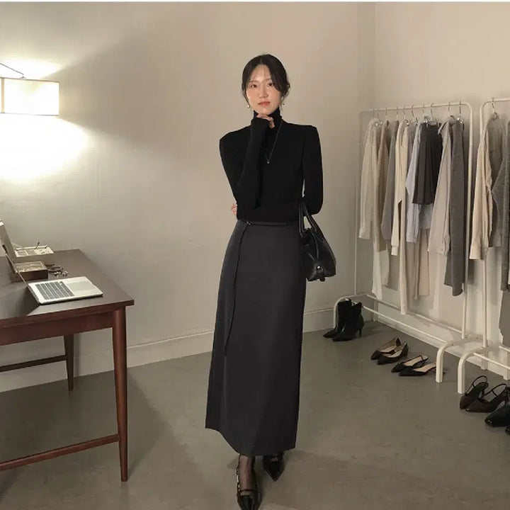 [BUNJANG] Self-made Guest Look Fleece Skirt Charcoal M / 사색-자체제작 하객룩 기모스커트 차콜m