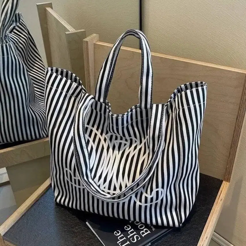 [BUNJANG] Striped Canvas Tote Bag / 스트라이프 토트백