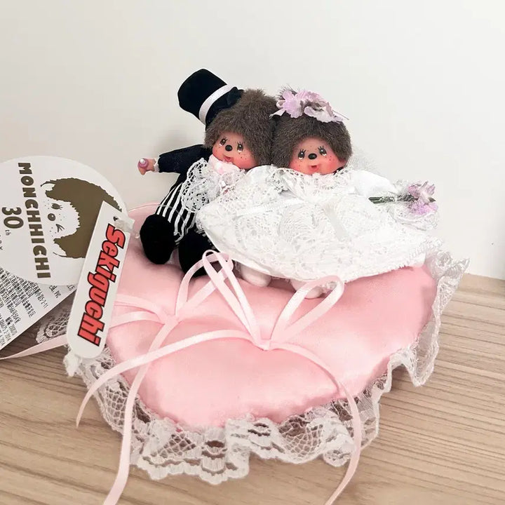 [BUNJANG] Monchhichi Wedding Bebechichi Keyring / 몬치치 웨딩 하트쿠션 키링 인형 베베치치