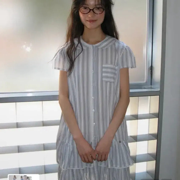 [BUNJANG] Ronron Round Collar Frill Shirt Dress / 론론 라운드 카라 프릴 셔츠 원피스 blue