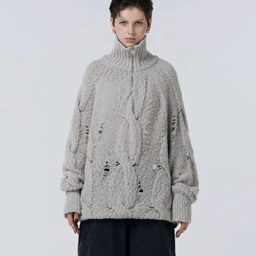 [BUNJANG] Trimming Birds Cable Knit Anorak Pullover / 트리밍버드 Cable Knit Anorak Pullover