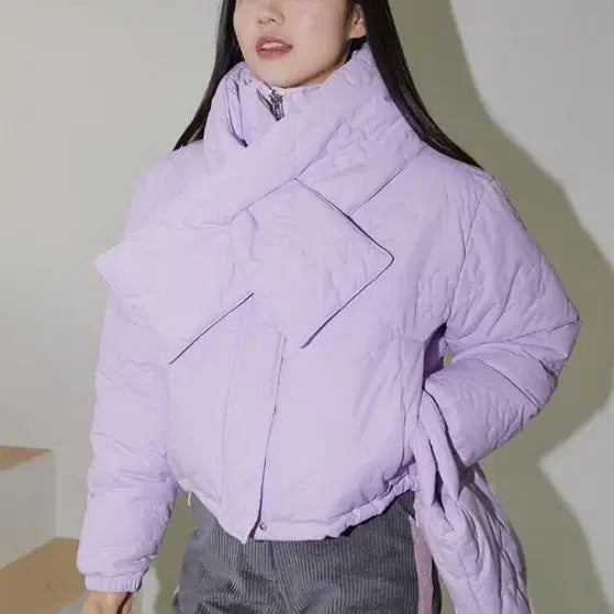 [BUNJANG] Margarine Fingers Quilted Lavender Short Padded Jacket / 마가린핑거스 퀄팅 라벤더 패딩