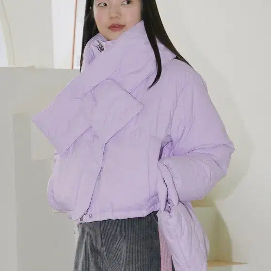 [BUNJANG] Margarine Fingers Quilted Lavender Short Padded Jacket / 마가린핑거스 퀄팅 라벤더 패딩