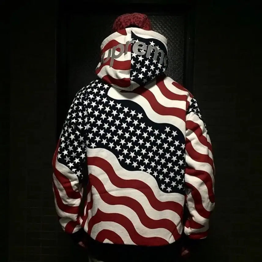 [BUNJANG] Supreme 14FW 3M Reflective USA Thermal Zip Up Hoodie / [XL] 슈프림 14FW 3M 리플렉티브 성조기 써멀 후드집업