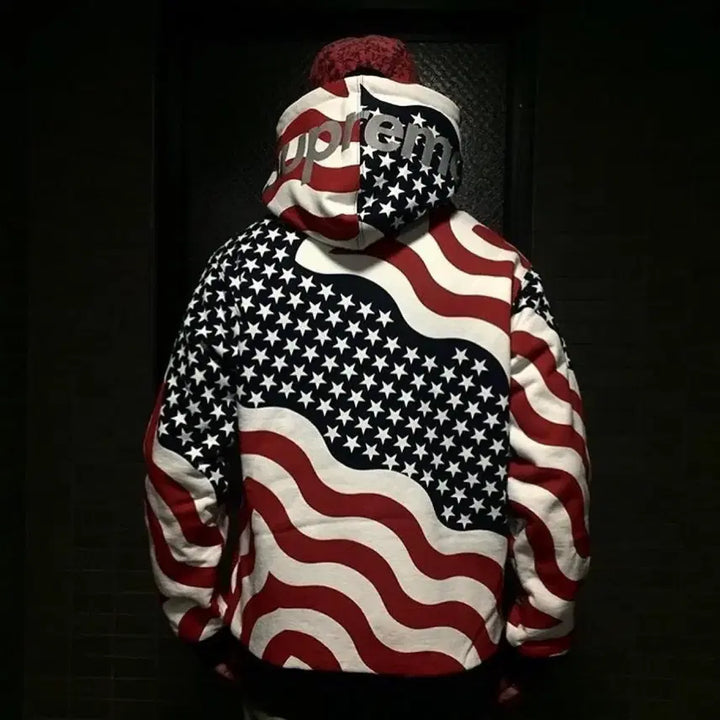 [BUNJANG] Supreme 14FW 3M Reflective USA Thermal Zip Up Hoodie / [XL] 슈프림 14FW 3M 리플렉티브 성조기 써멀 후드집업