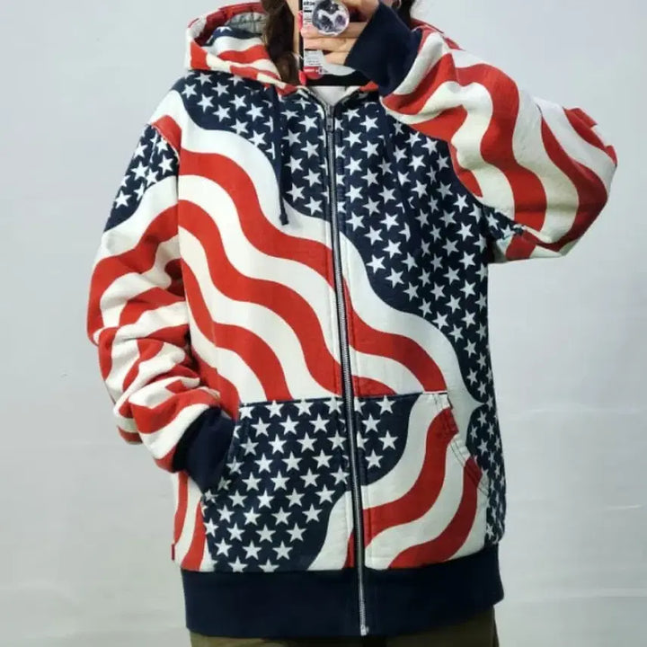 [BUNJANG] Supreme 14FW 3M Reflective USA Thermal Zip Up Hoodie / [XL] 슈프림 14FW 3M 리플렉티브 성조기 써멀 후드집업
