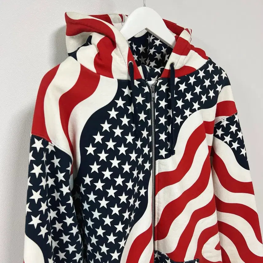 [BUNJANG] Supreme 14FW 3M Reflective USA Thermal Zip Up Hoodie / [XL] 슈프림 14FW 3M 리플렉티브 성조기 써멀 후드집업