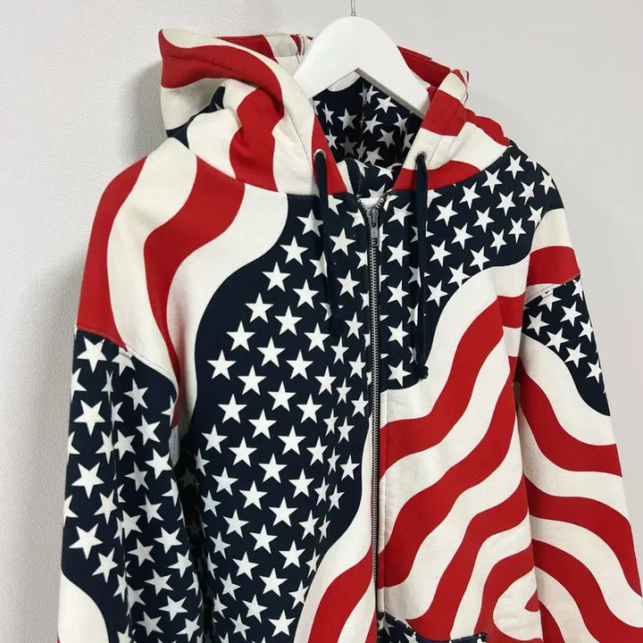 [BUNJANG] Supreme 14FW 3M Reflective USA Thermal Zip Up Hoodie / [XL] 슈프림 14FW 3M 리플렉티브 성조기 써멀 후드집업