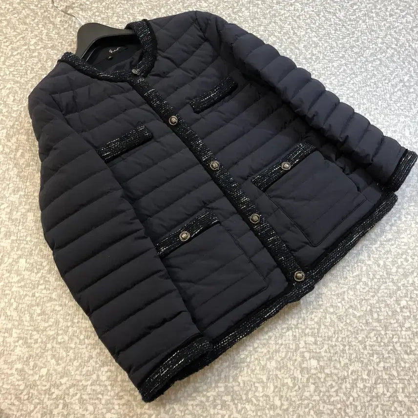 [BUNJANG] G-cut Tweed Goose Down Short Padded Jacket / 지컷 트위드 구스다운 숏 패딩 거위털 퀼팅 점퍼 자켓 G-cut