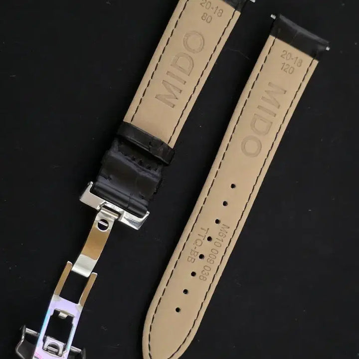 [BUNJANG] Mido 20mm Leather Watch Strap with Folding Buckle / 미도 정품 블랙 가죽 시계줄 20mm 폴딩버클 포함