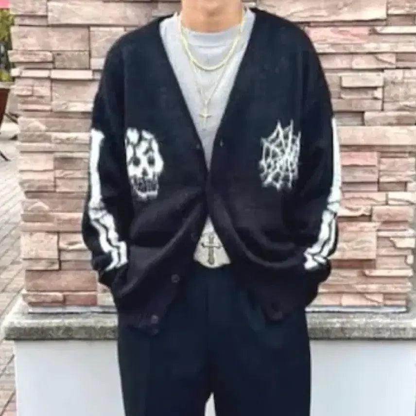 [BUNJANG] Beams Skull Shaggy Cardigan M / 새상품) 빔즈 스컬 샤기 가디건 M