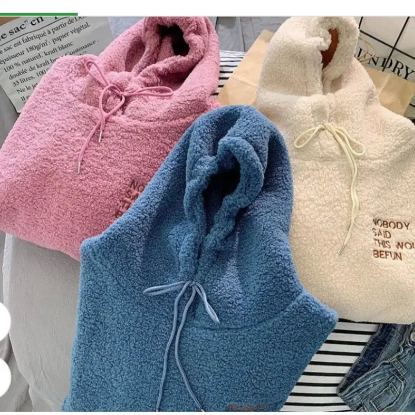 [BUNJANG] Mongle Mongle Fleece Embroidered Hoodie / @몽글몽글 따뜻한 후리스 자수 양털 후드티