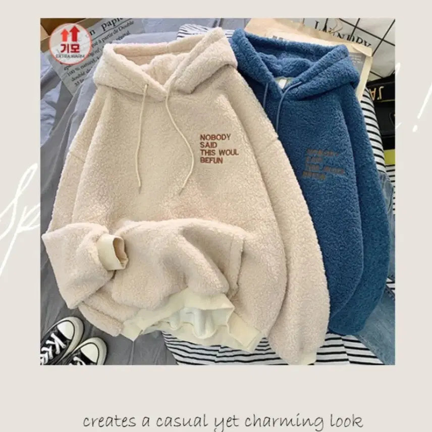 [BUNJANG] Mongle Mongle Fleece Embroidered Hoodie / @몽글몽글 따뜻한 후리스 자수 양털 후드티