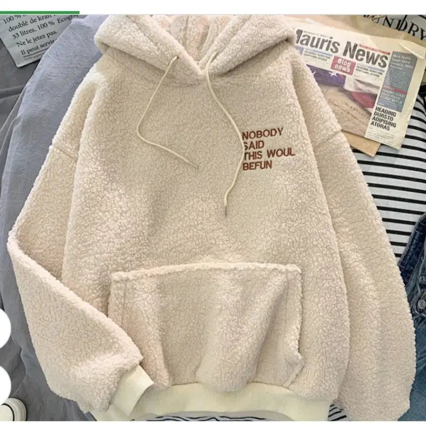 [BUNJANG] Mongle Mongle Fleece Embroidered Hoodie / @몽글몽글 따뜻한 후리스 자수 양털 후드티