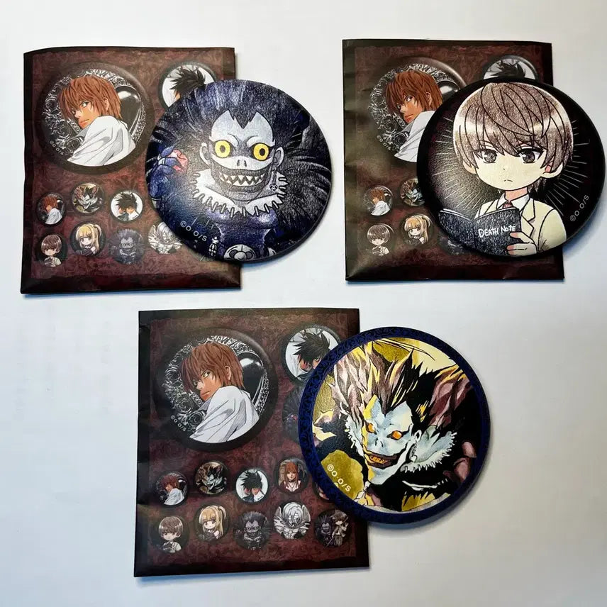 [BUNJANG] Death Note Ryuk &amp; Light Yagami Leather Epoxy Can Badge Bundle Set / 데스노트 가죽 에폭시 캔뱃지 3개 일괄 류크 라이토