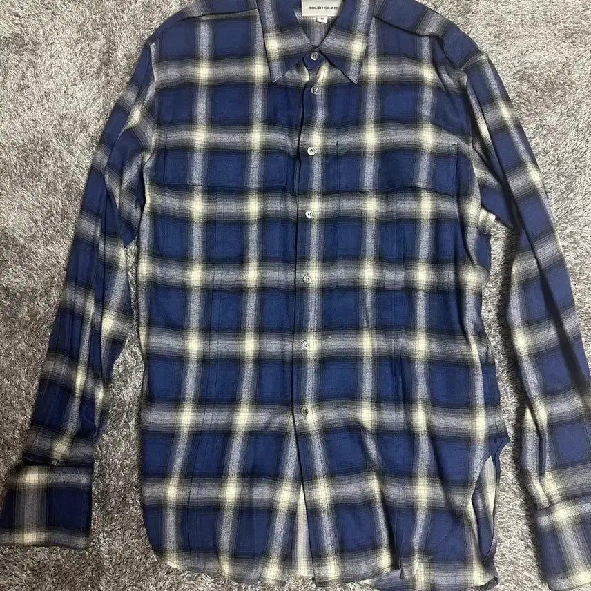 [BUNJANG] Solid Homme Checkered Flannel Shirt Blue 48 / 솔리드옴므 체크 플란넬 셔츠 블루 48 사이즈