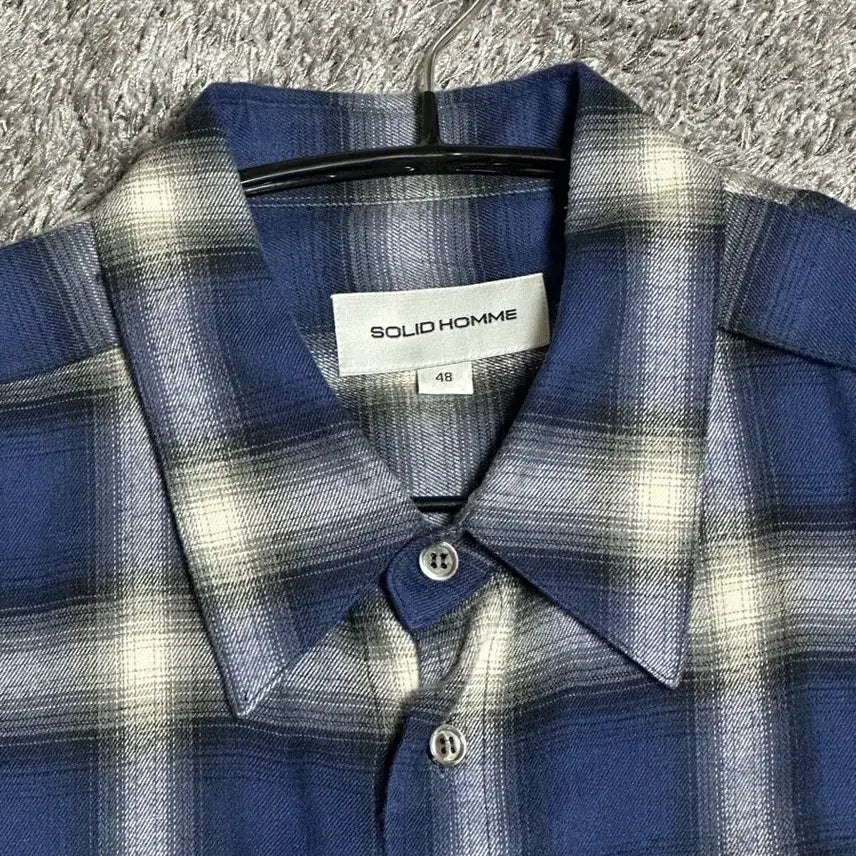 [BUNJANG] Solid Homme Checkered Flannel Shirt Blue 48 / 솔리드옴므 체크 플란넬 셔츠 블루 48 사이즈