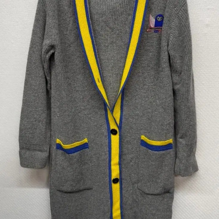 [BUNJANG] Lucky Chouette Logo Embroidered Long Hooded Cardigan (Size M) / 럭키슈에뜨 로고자수 배색 롱 후드가디건 M