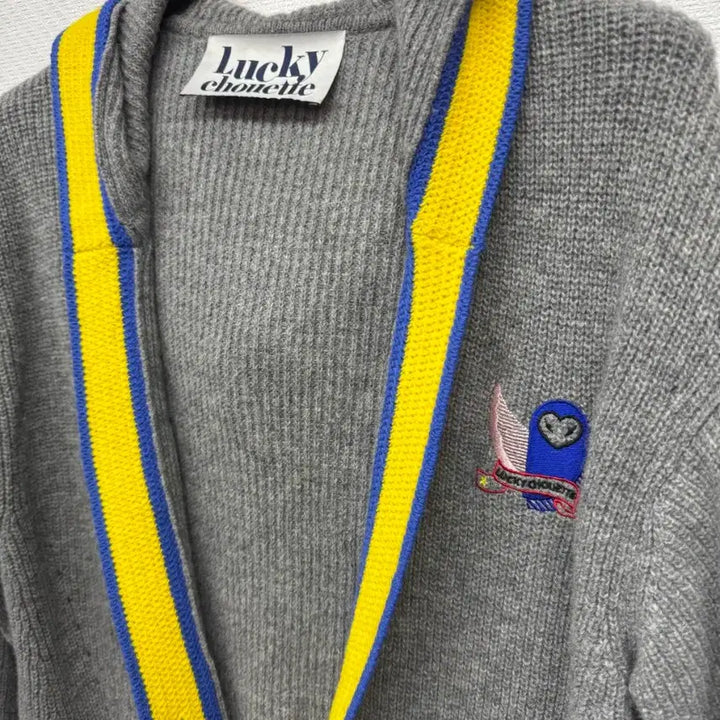 [BUNJANG] Lucky Chouette Logo Embroidered Long Hooded Cardigan (Size M) / 럭키슈에뜨 로고자수 배색 롱 후드가디건 M