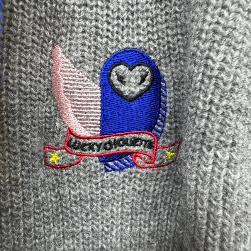 [BUNJANG] Lucky Chouette Logo Embroidered Long Hooded Cardigan (Size M) / 럭키슈에뜨 로고자수 배색 롱 후드가디건 M