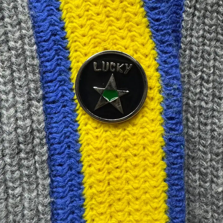 [BUNJANG] Lucky Chouette Logo Embroidered Long Hooded Cardigan (Size M) / 럭키슈에뜨 로고자수 배색 롱 후드가디건 M