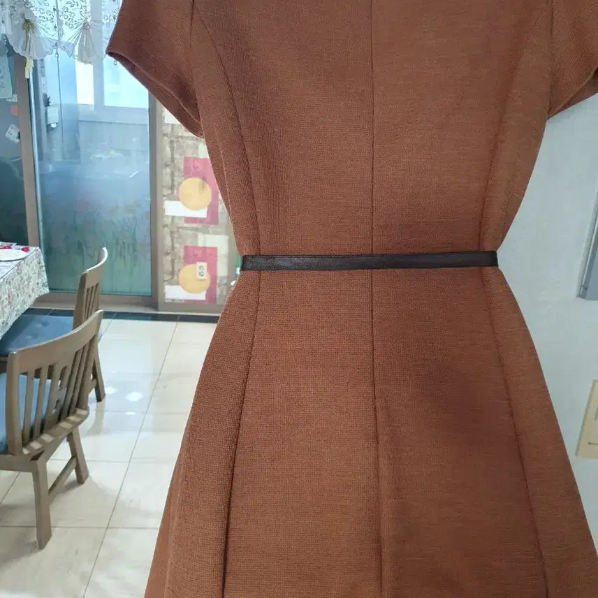 [BUNJANG] Modit Brown A-Line Dress / modit 밝은 브라운 갈색 반팔 A라인 원피스 하객룩 데이트룩 오피스룩