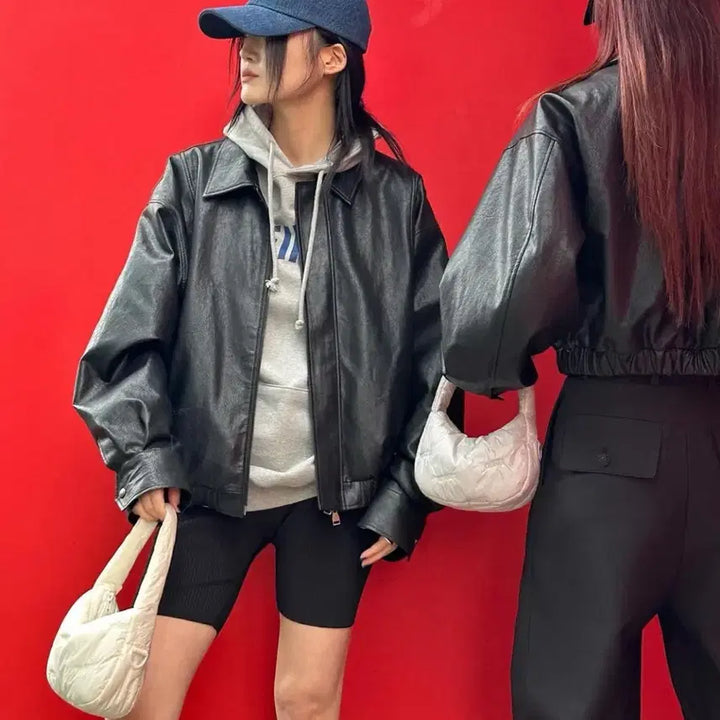 [BUNJANG] Dainit Eco-Leather Bomber Jacket / 다이닛 ECO-LEATHER BOMBER BANDED JUMPER