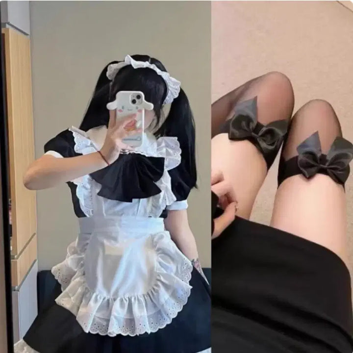 [BUNJANG] Cosplay Maid Dress Set / 서브컬처 코스프레 메이드복+스타킹+머리장식 세트