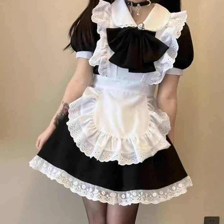 [BUNJANG] Cosplay Maid Dress Set / 서브컬처 코스프레 메이드복+스타킹+머리장식 세트