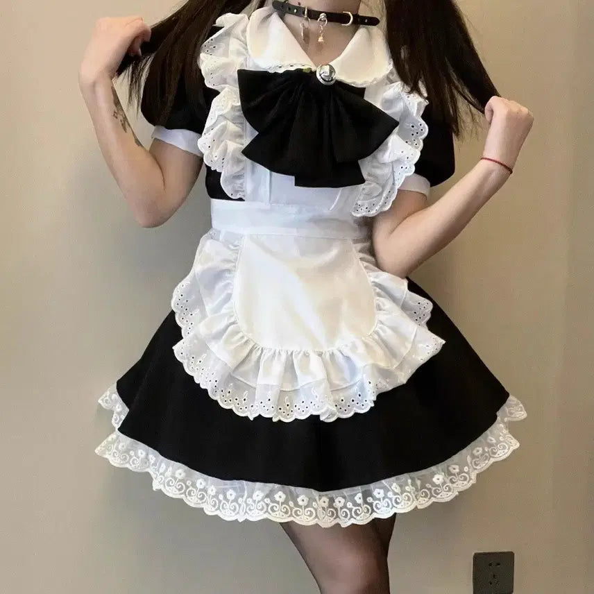 [BUNJANG] Cosplay Maid Dress Set / 서브컬처 코스프레 메이드복+스타킹+머리장식 세트
