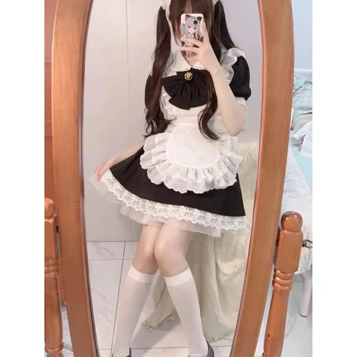 [BUNJANG] Cosplay Maid Dress Set / 서브컬처 코스프레 메이드복+스타킹+머리장식 세트