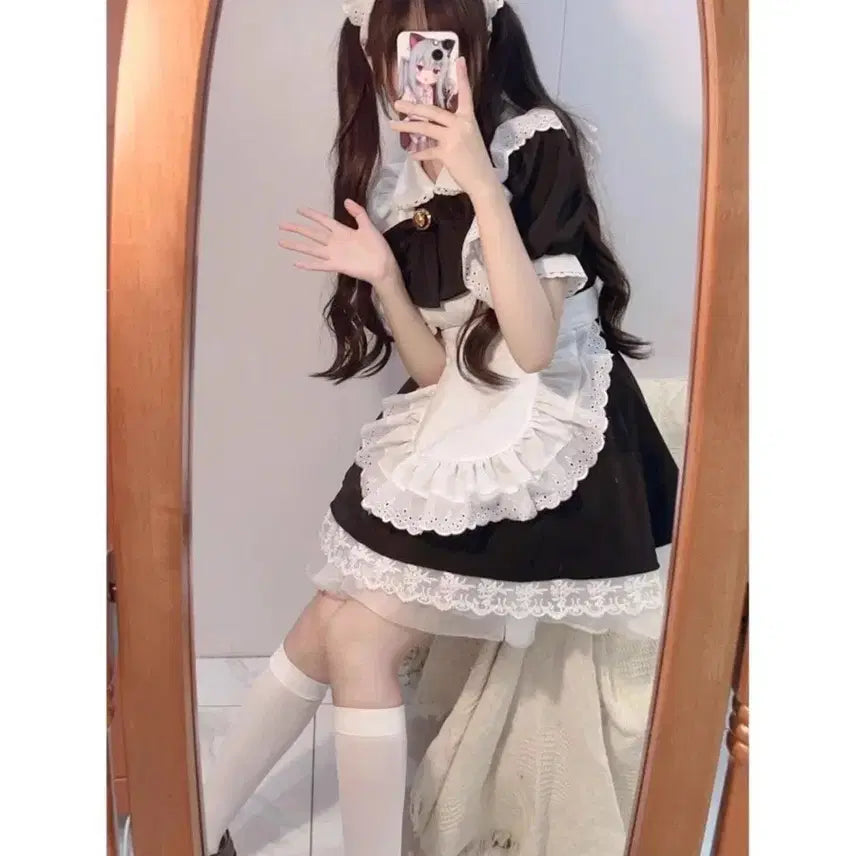 [BUNJANG] Cosplay Maid Dress Set / 서브컬처 코스프레 메이드복+스타킹+머리장식 세트