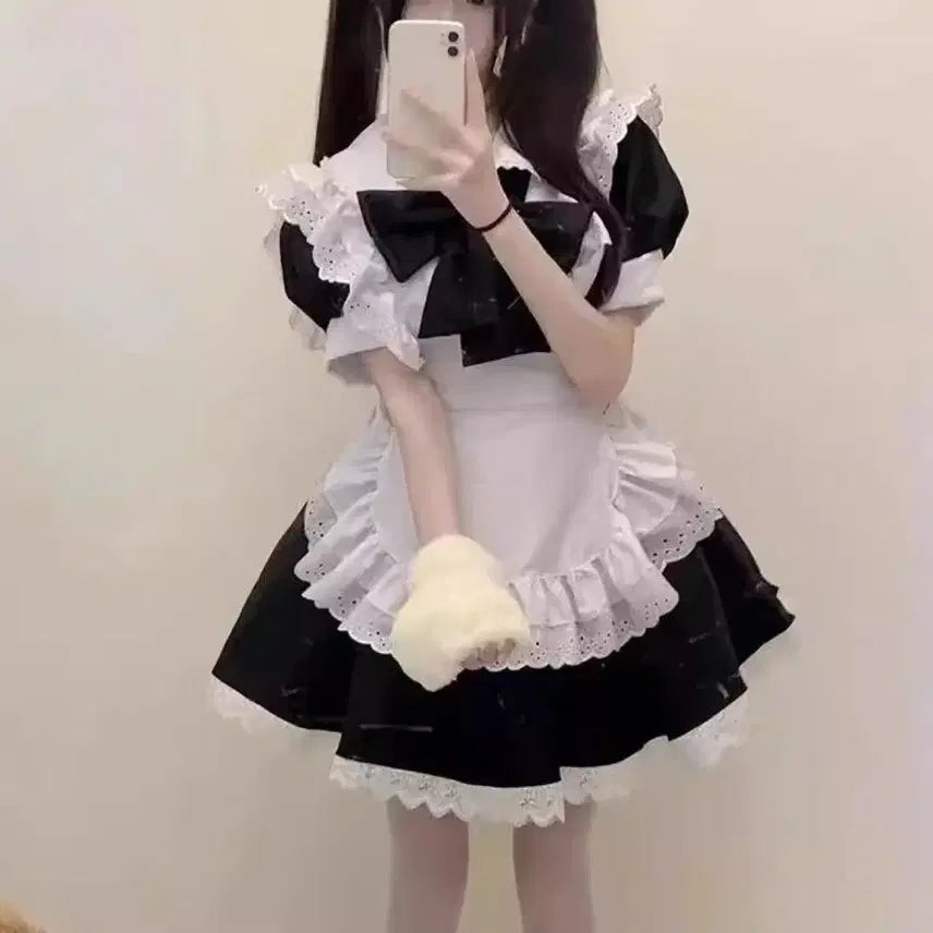 [BUNJANG] Cosplay Maid Dress Set / 서브컬처 코스프레 메이드복+스타킹+머리장식 세트