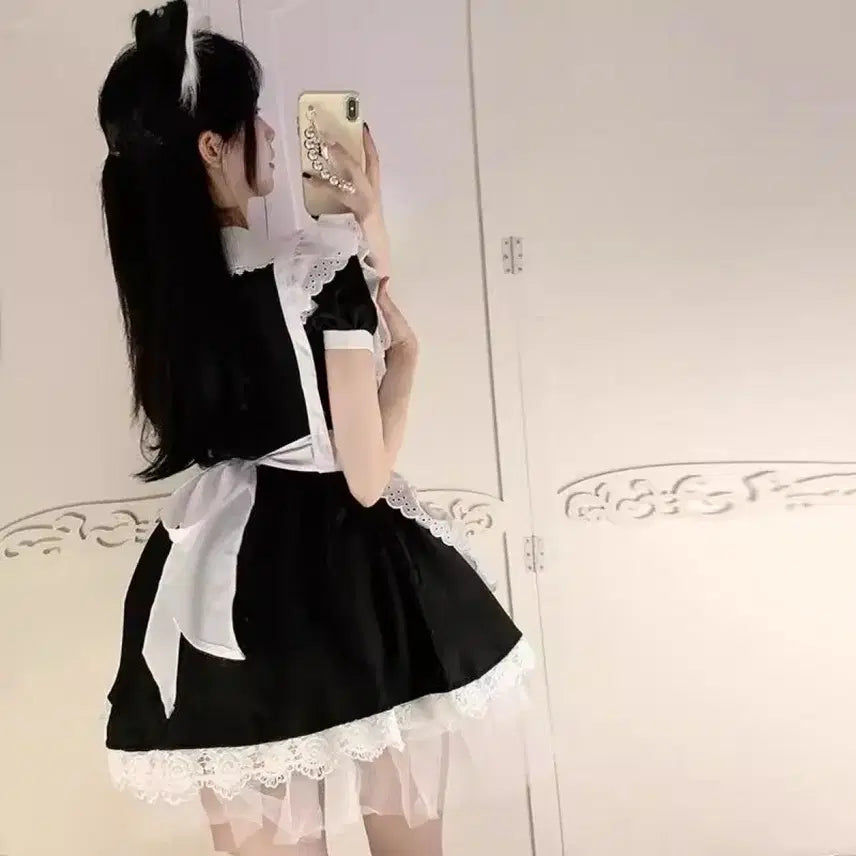 [BUNJANG] Cosplay Maid Dress Set / 서브컬처 코스프레 메이드복+스타킹+머리장식 세트
